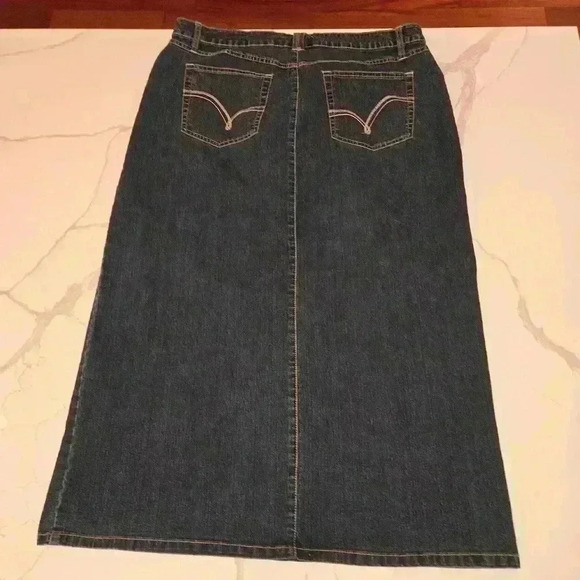 Faded Glory Womens Stretch Front Slit Jean Maxi Skirt Blue Size 14 - Picture 2 of 11